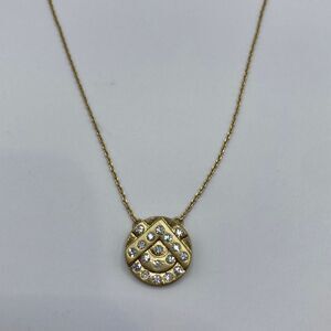 Gold Tone Rhinestone Pendant Necklace 16” Adjustable Chain